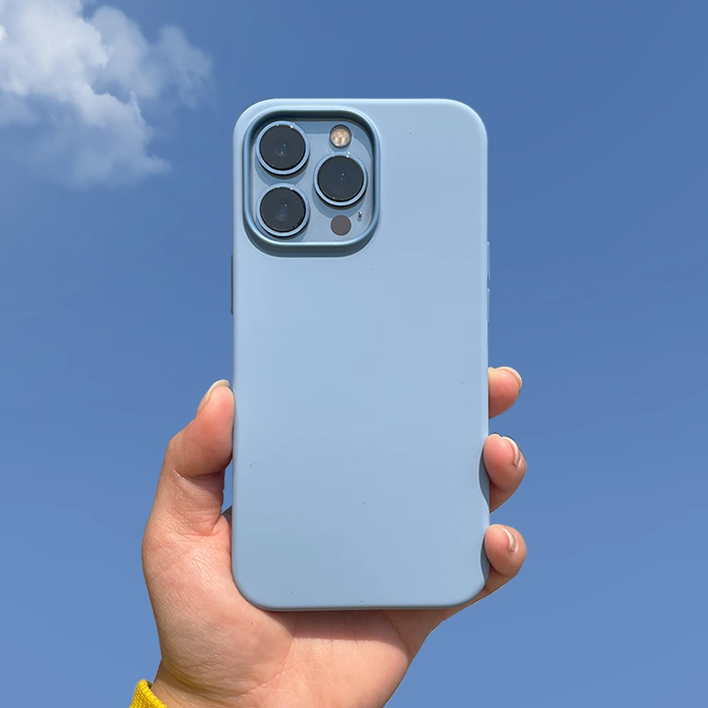 适用苹果iPhone13ProMax液态硅胶手机壳动画磁吸薄雾蓝苜蓿纯色潮