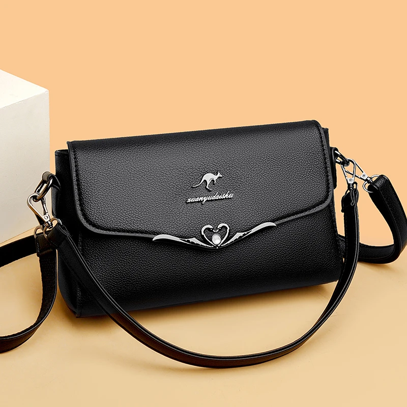 单肩包斜挎包中年妈妈包黑色简约休闲包防水真皮质感时尚百搭