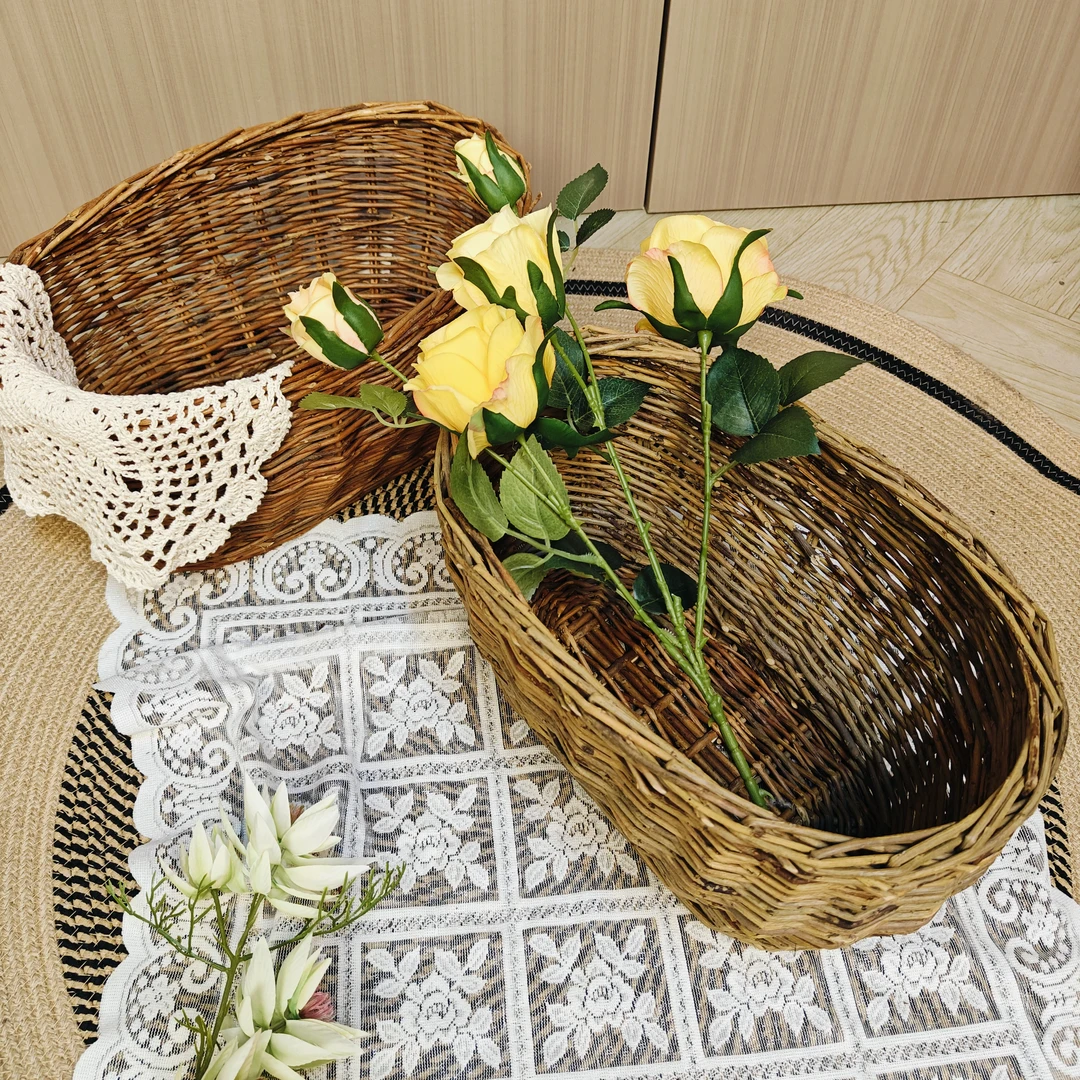 全柳桌面收纳盆栽简约复古收纳田园风柳编手工客厅家用玄关藤编