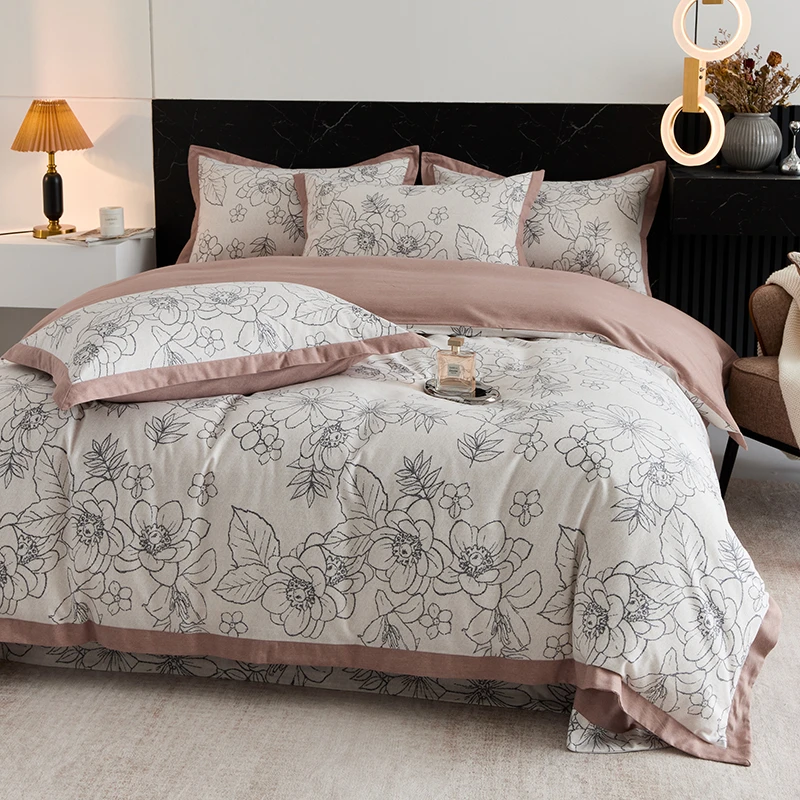 云兮【全棉磨毛】纯棉100棉轻奢印花四件套复古高级感床品