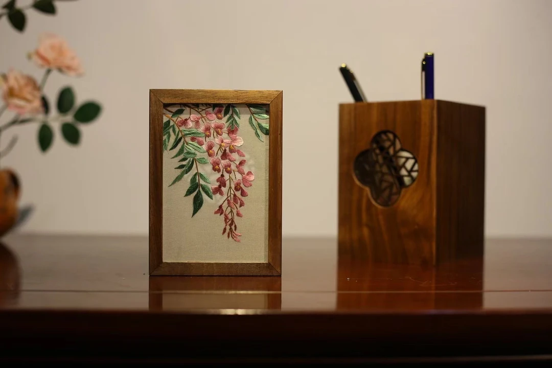 刺绣笔盒套装胡桃木9*12