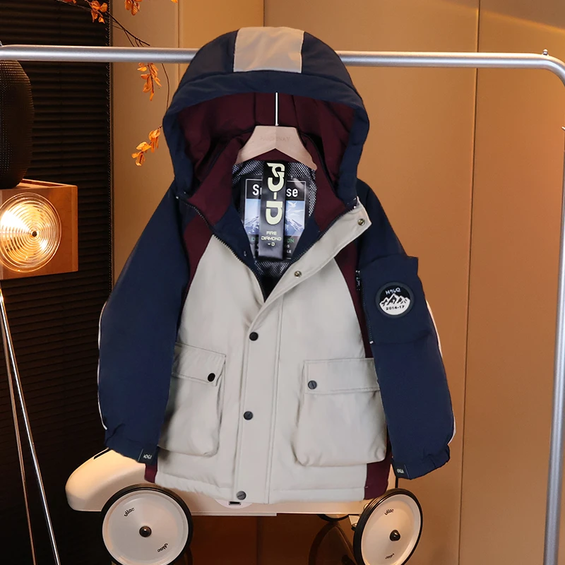 现货【定制新款】男童户外工装保暖90白鸭绒羽绒服冬款潮C2472