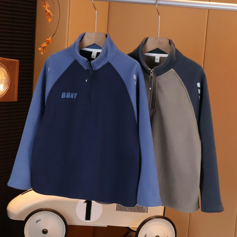 现货【撞色加绒卫衣打底衫】男童内搭软糯保暖上衣冬款儿童G5623