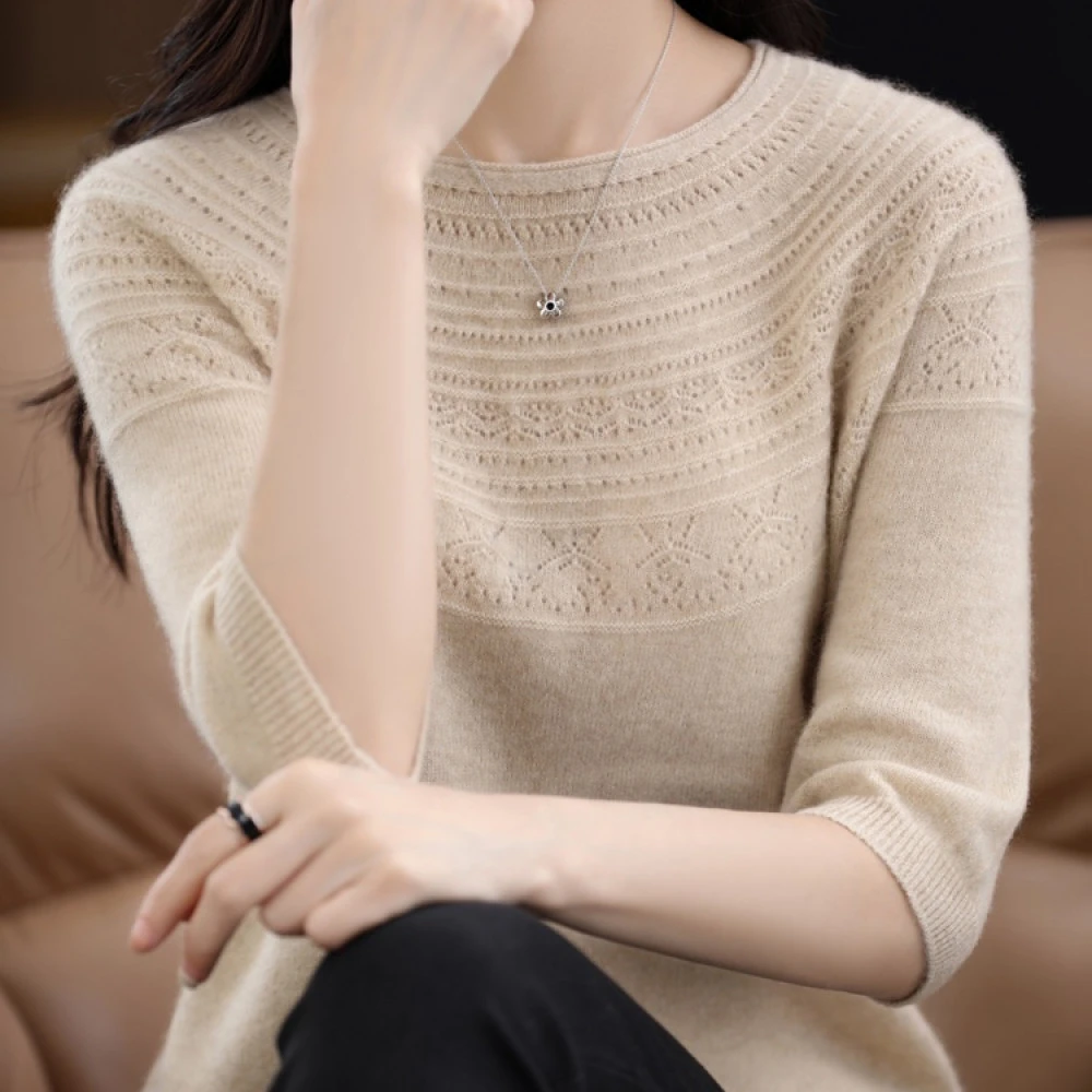 【西绒尔    100纯羊毛】秋冬款一线半高领百搭保暖半袖纯羊毛衫894