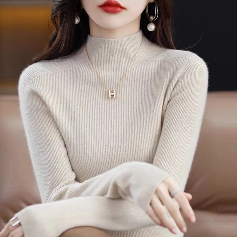 【西绒尔    100纯羊毛】秋冬款一线半高领百搭抽条长袖纯羊毛衫899