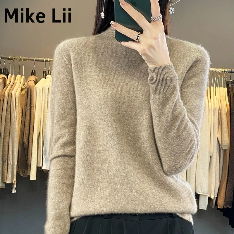 Mike Lii全羊毛女士一线半高羊毛衫DQ851