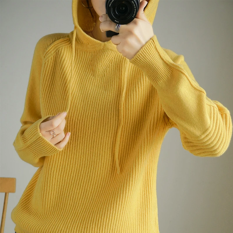 加厚连帽羊毛衫女宽松休闲套头毛衣贝嫂同款保暖针织衫时尚百搭