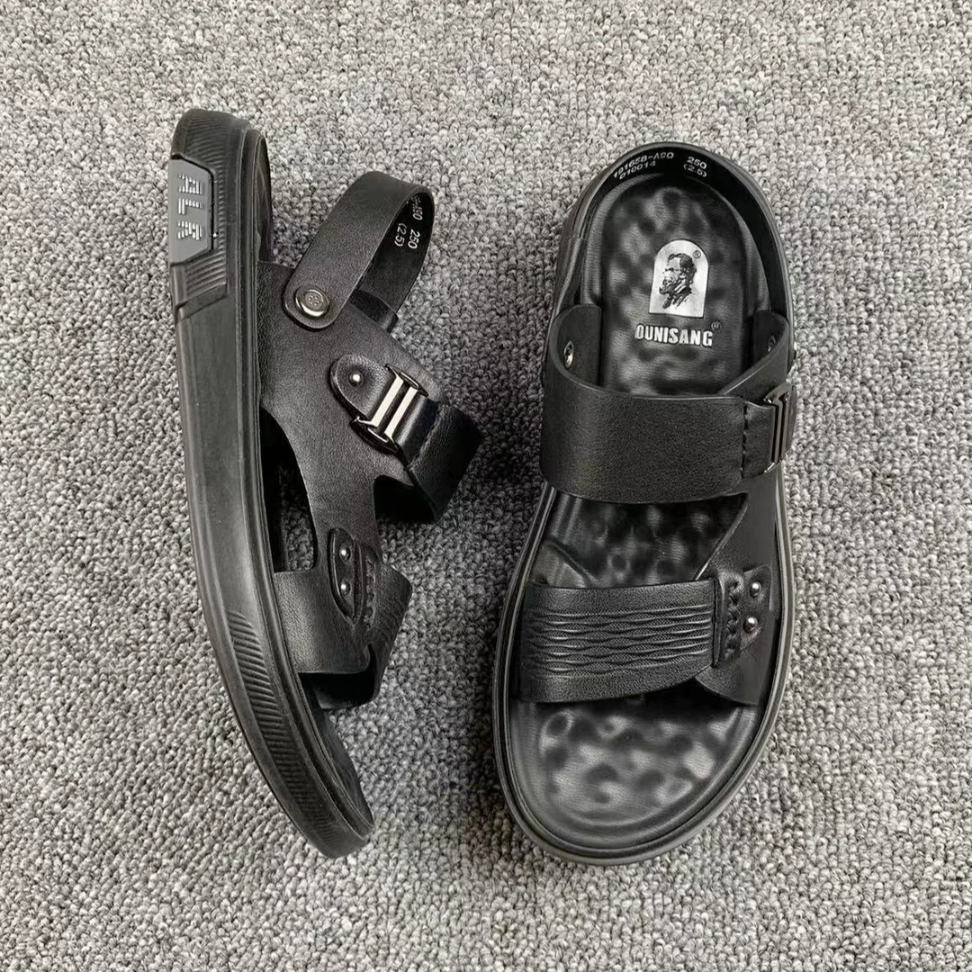 男士时尚休闲凉鞋夏季百搭沙滩鞋头层牛皮真皮鞋外穿拖鞋软底鞋