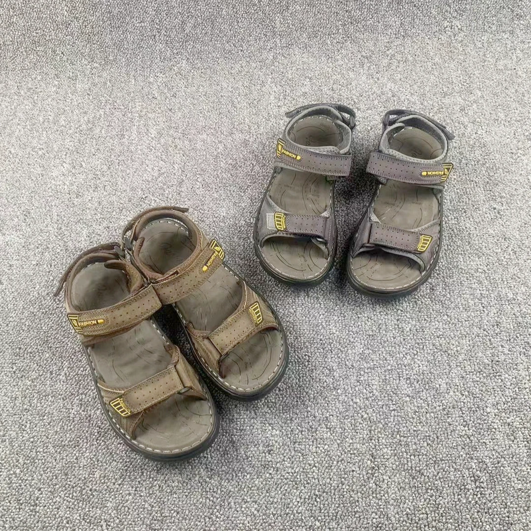 2024年夏季沙滩凉鞋男士真皮鞋粘扣鞋魔术贴一蹬脚凉拖软底透气鞋