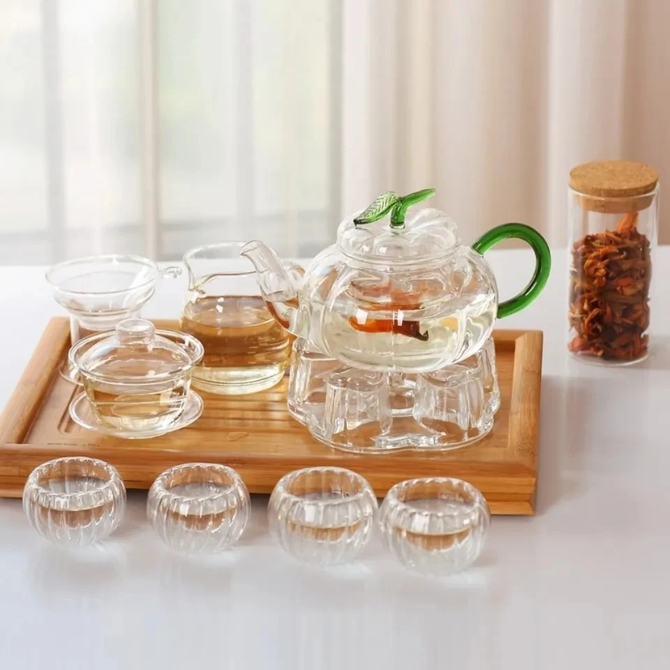 耐高温玻璃泡茶壶茶具家用办公南瓜壶可加热水壶功夫茶具透明