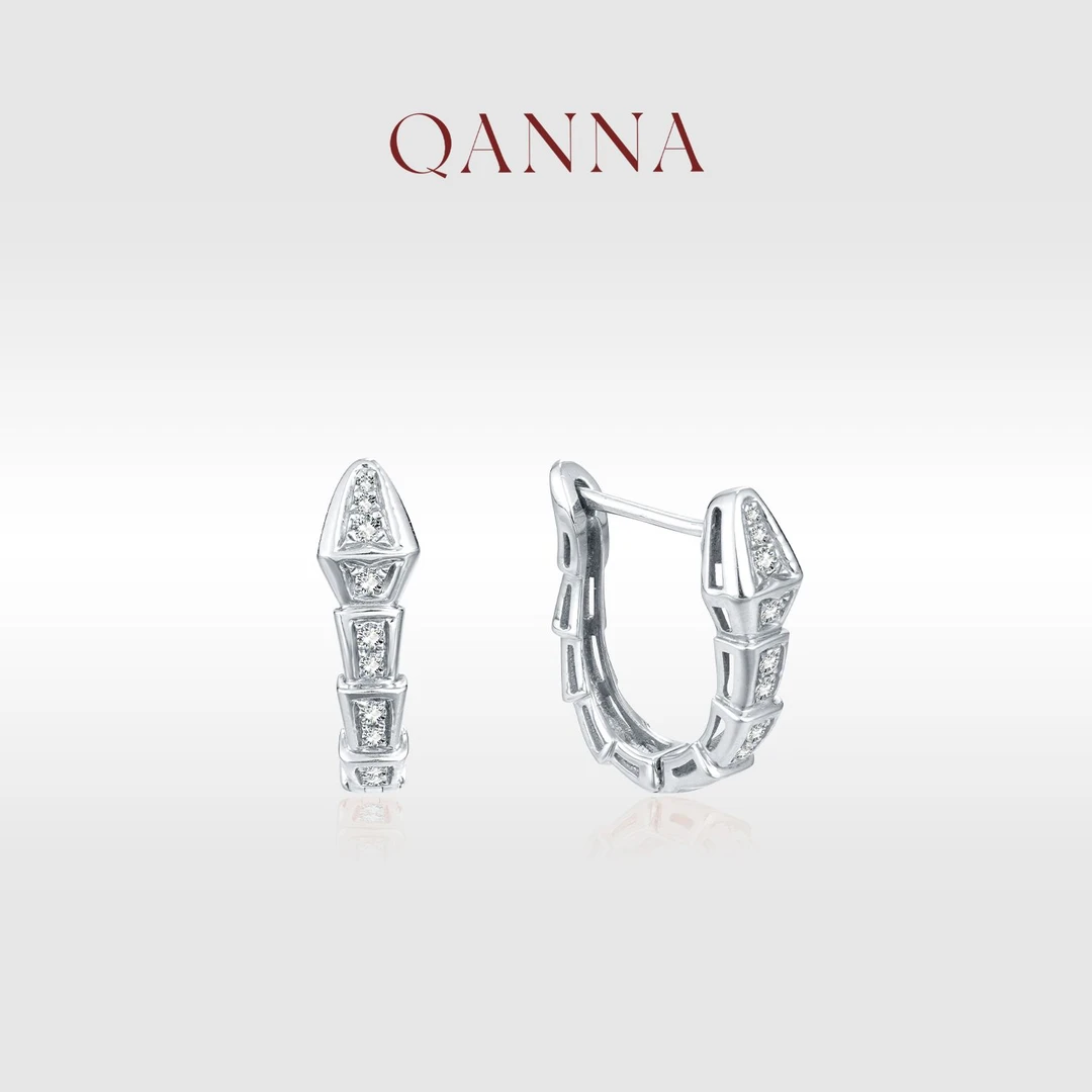 QANNA【满钻蛇骨耳环】18K金欧美风轻奢时尚鳞片钻石耳扣AK