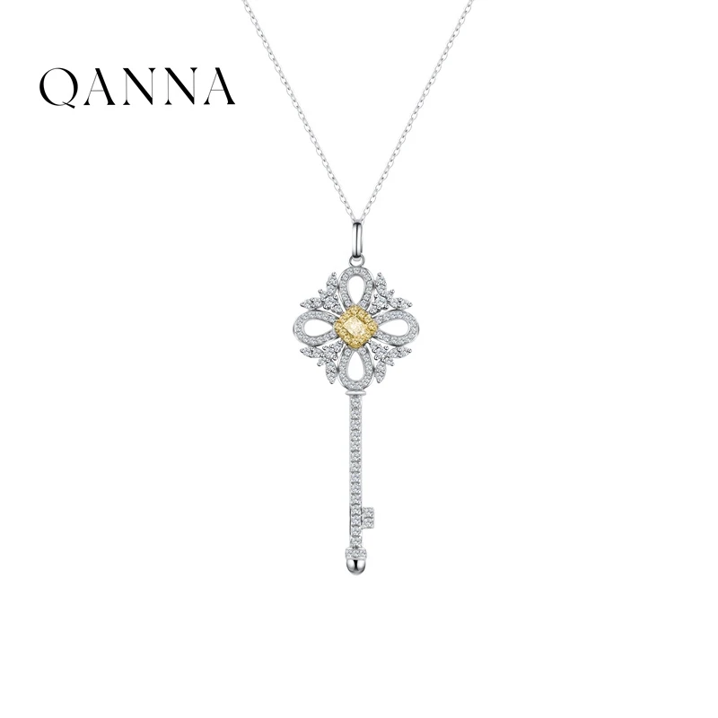 QANNA【维多利亚】【黄钻烟花钥匙】轻奢时尚钥匙钻石锁骨链项链AF