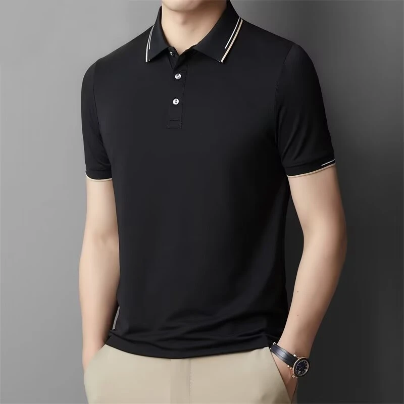 中青年男士短袖T恤2024夏季薄款上衣免烫运动休闲宽松POLO衫