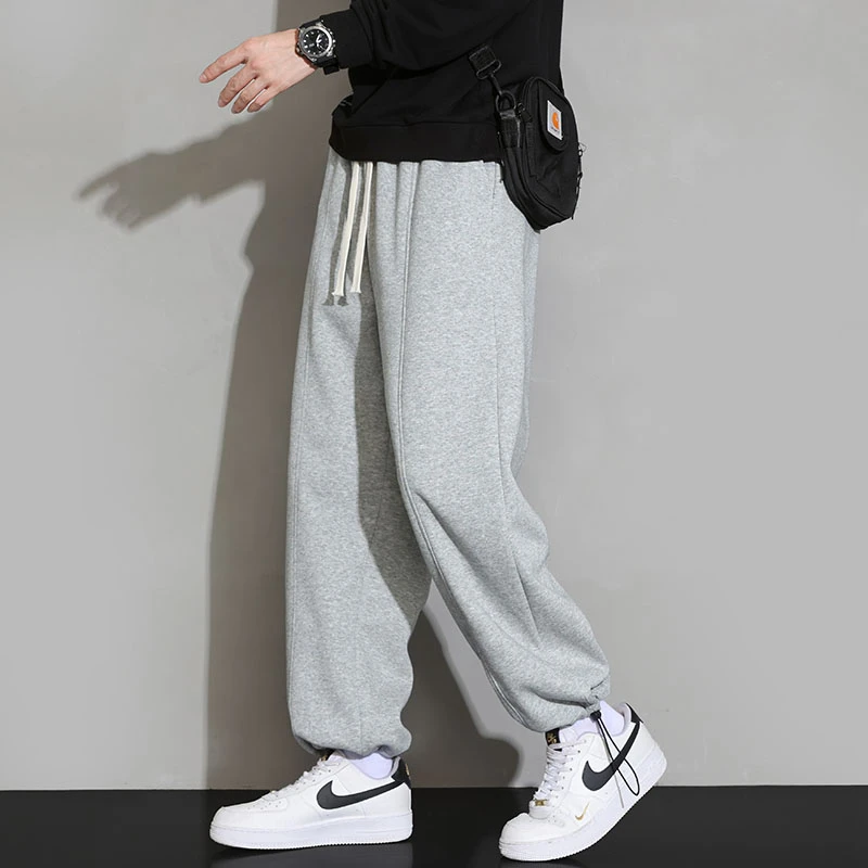 玛斯柏男士卫裤春秋季新款宽松潮牌灰色男款束脚运动休闲长裤子