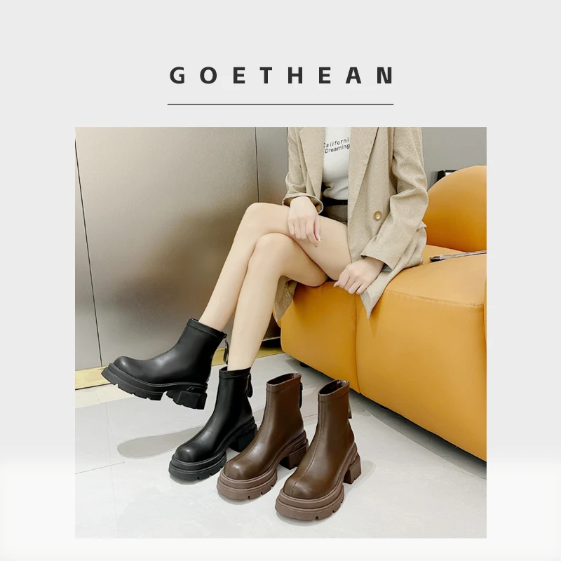 【侯梦莎专属】歌迪尼/GOETHEAN 2023潮流英伦风厚底粗跟短靴GJ7320