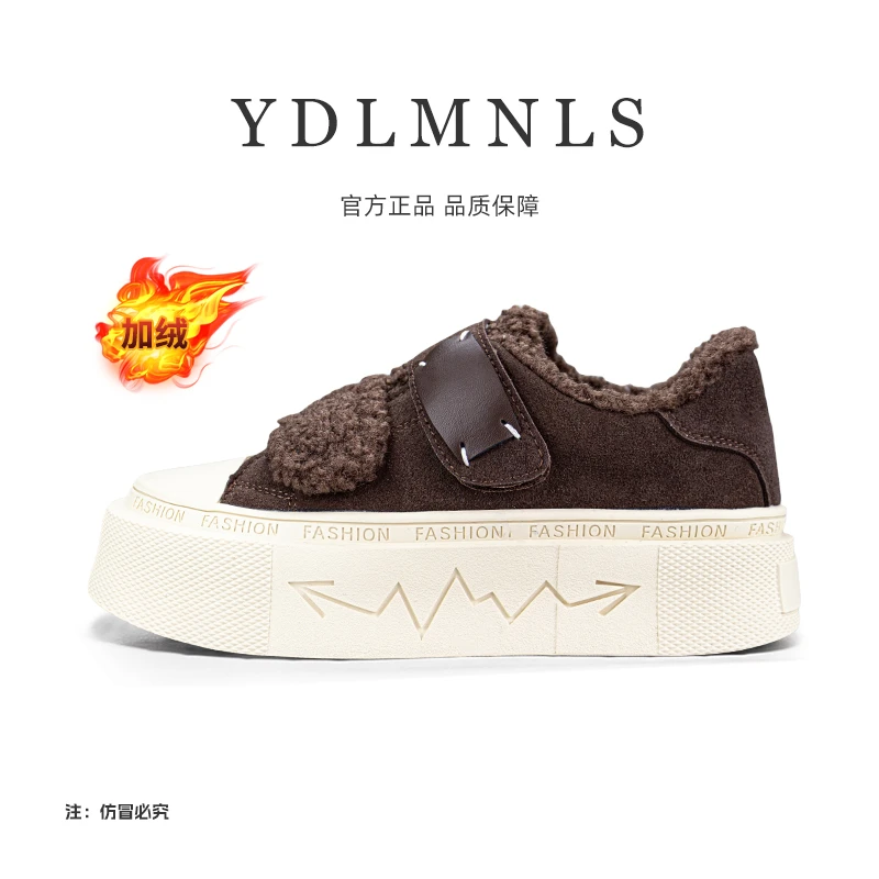 2024秋冬新款羊羔绒魔术贴大头面包鞋板鞋厚底女休闲鞋ML80626-2