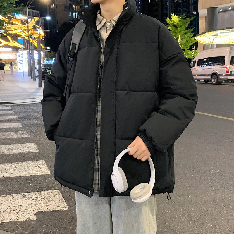 小鱼仔黑店美式立领纯色百搭棉衣男冬季潮流宽松保暖加厚棉服外套