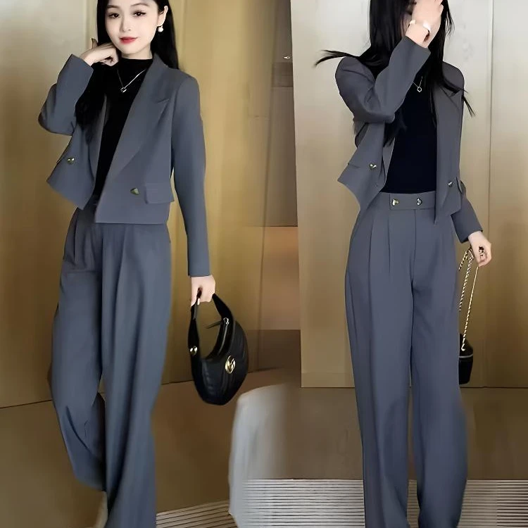 西装套装女秋季小个子时尚洋气西服外套休闲裤职业两件套0239