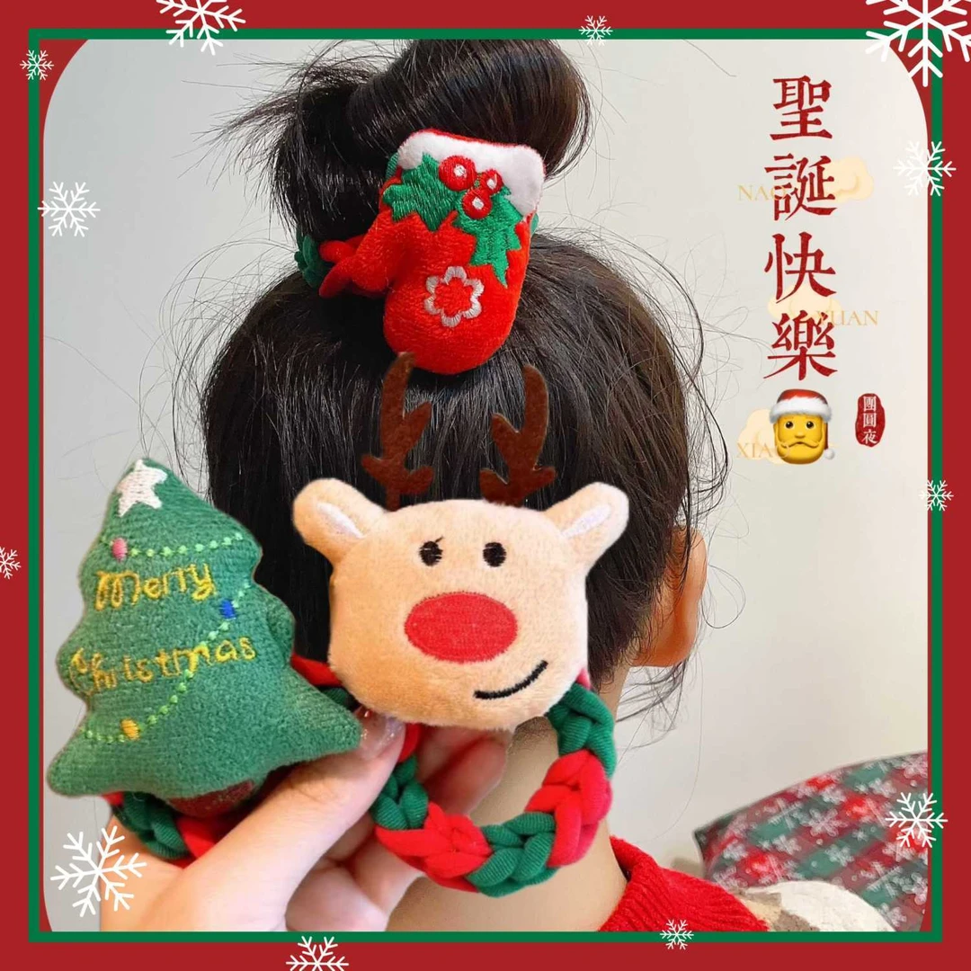 儿童圣诞节发圈甜美女孩头绳可爱学生橡皮筋卡通圣诞老人发绳发饰