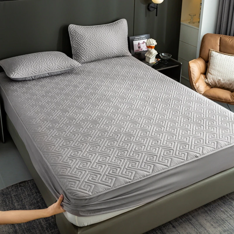 轻奢刺绣夹棉床笠三件套大豆纤维床护垫席梦思床垫保护罩学生家用