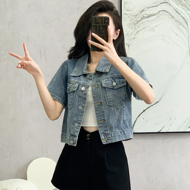 夏季新款牛仔外套女短袖小个子2024春夏设计感小众短款上衣女外套