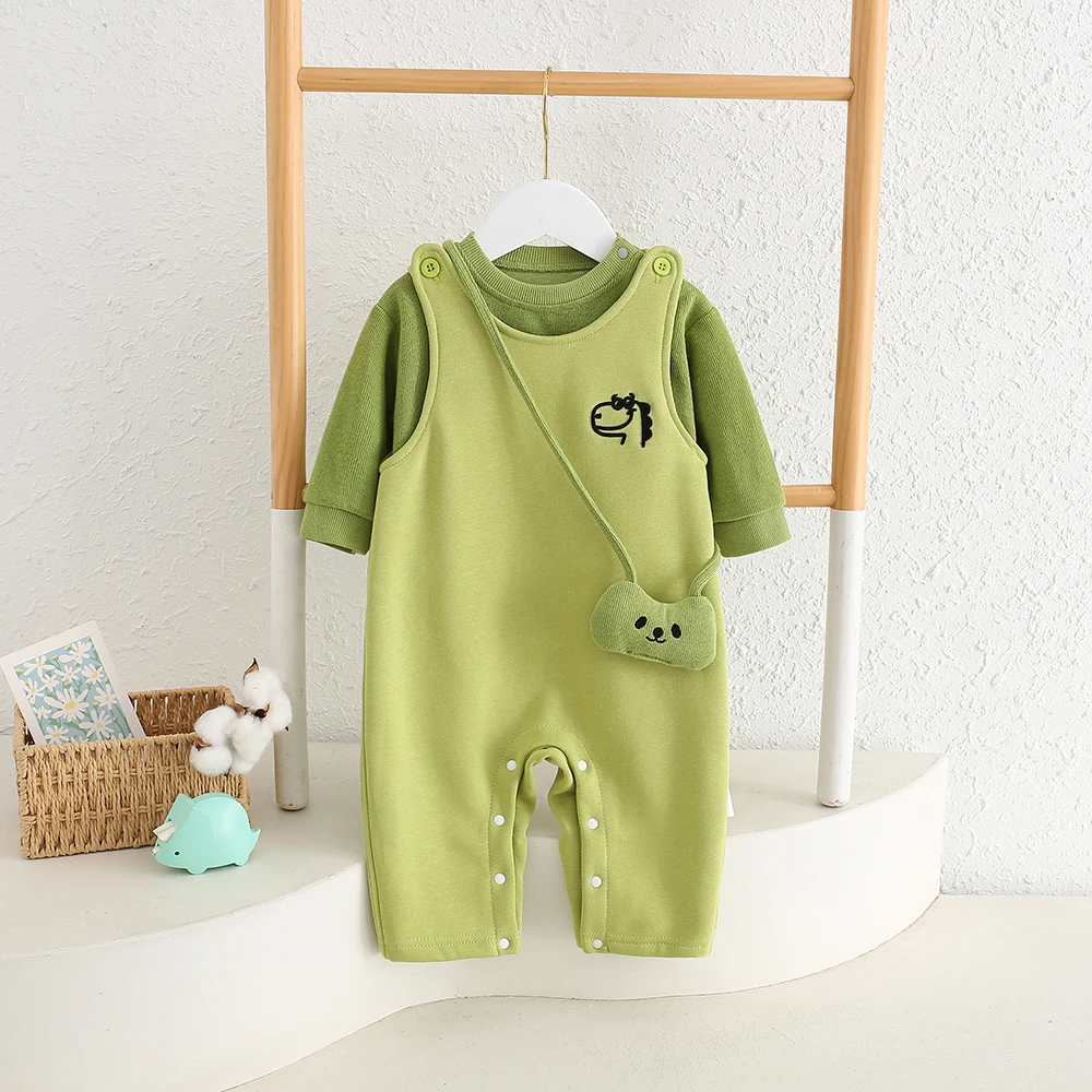 【潮】新款宝宝春秋新款婴童装宝宝可爱宽肩立体小尾巴恐龙连体衣