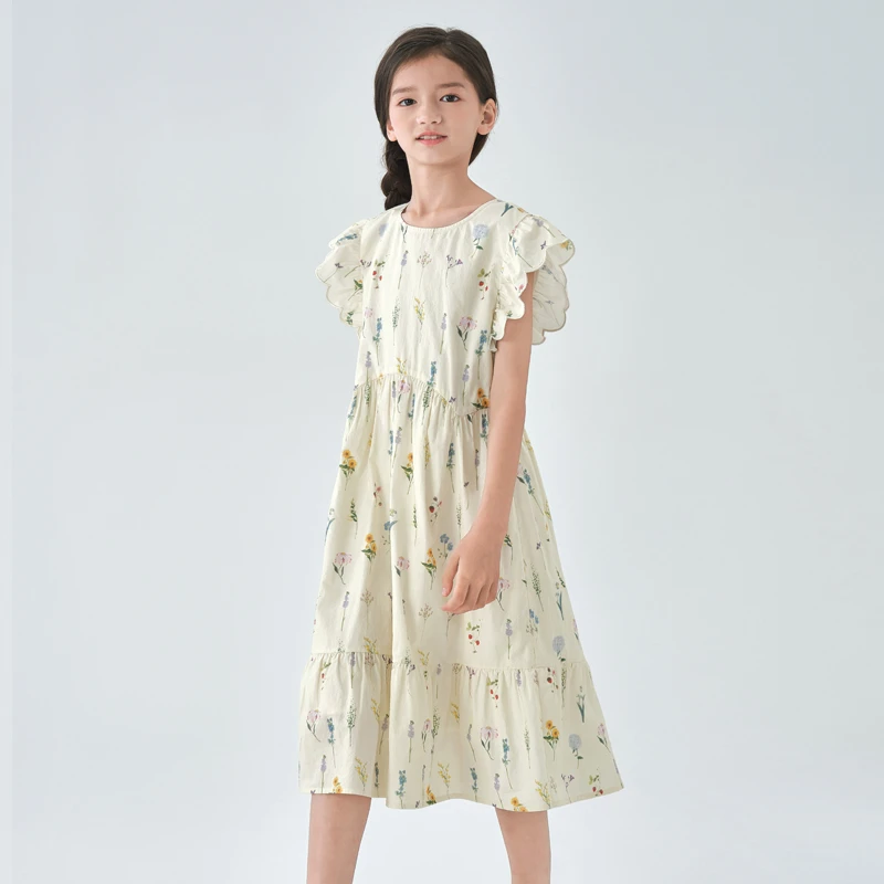 1285女童连衣裙2024夏季新款女孩飞飞袖甜美气质碎花公主裙