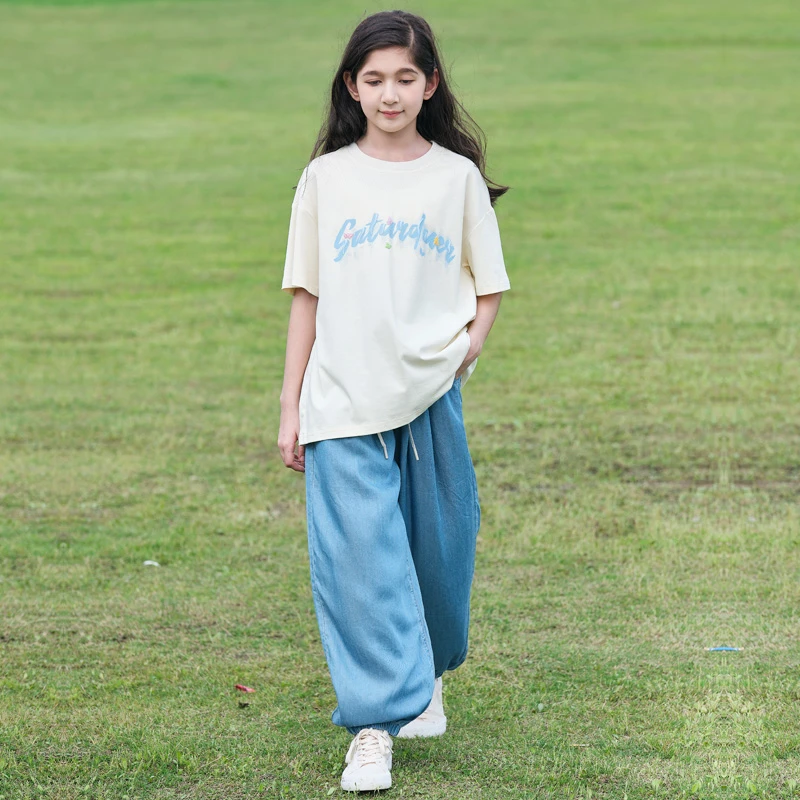 1317女童夏款裤子2025新款中大童轻薄宽松纯色夏季潮流防蚊裤韩版