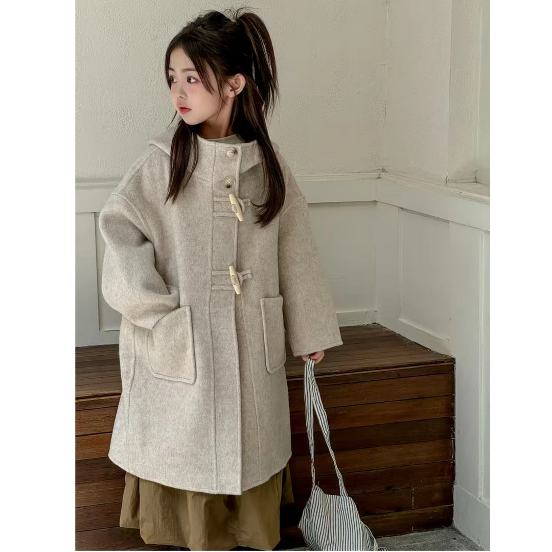 1553女童双面呢大衣儿童中长款秋冬新款爆款6-12岁高档女孩呢外套