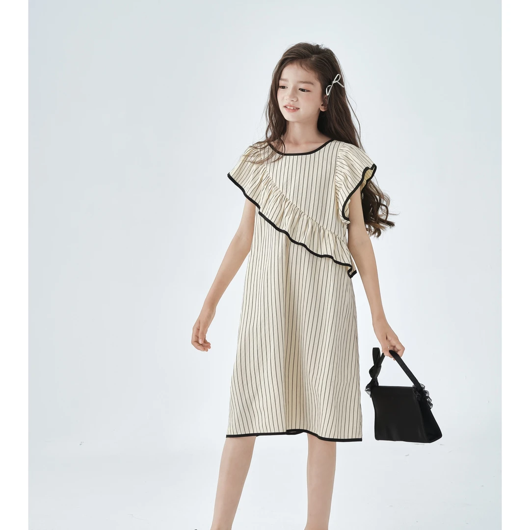 1320【现货】女童连衣裙夏季棉裙韩系荷叶边不规则飞飞袖女孩裙子