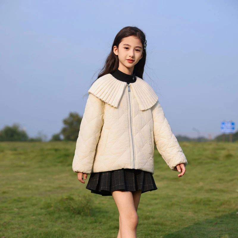 1555女童小香风棉服夹棉加厚新款娃娃领甜美大女孩中大童棉袄外套