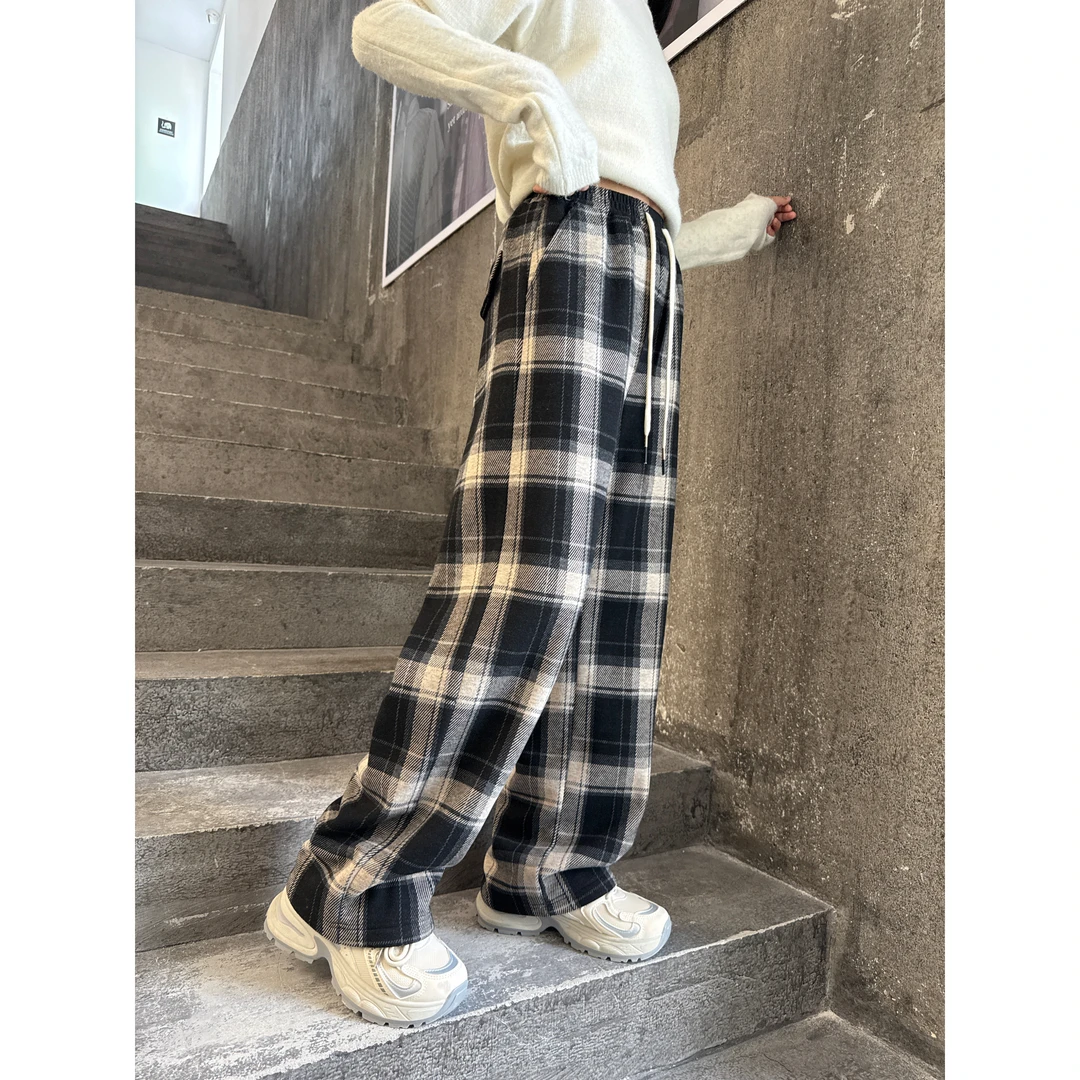 1805女童格子裤儿童春款宽松直筒运动休闲裤高腰显瘦洋气时髦裤子