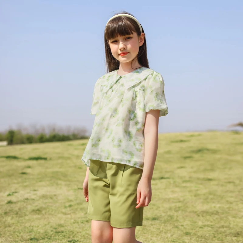 0621女童短裤新款夏装儿童休闲裤夏季大童绿色裤子薄款雪纺运动裤