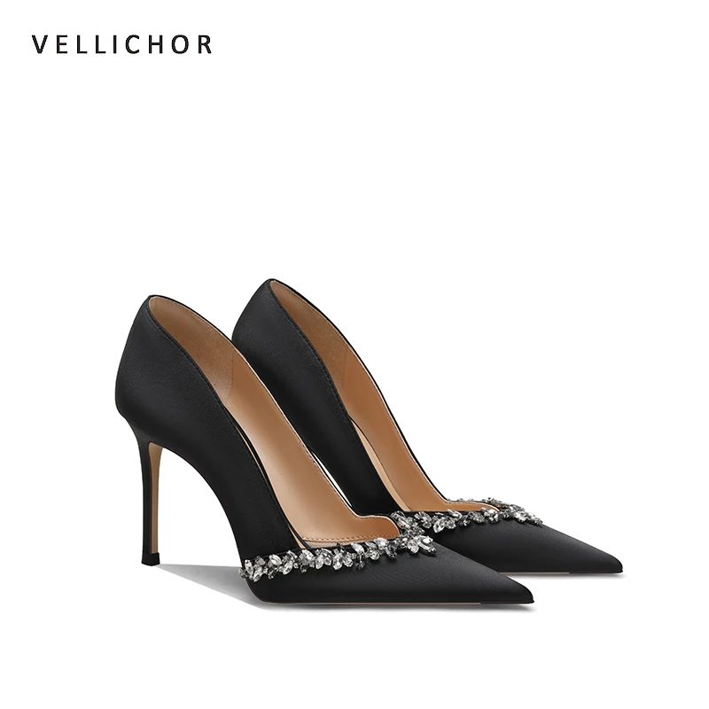 黑色水钻高跟鞋尖头百搭通勤工作气质小众高级感轻奢细跟单鞋女