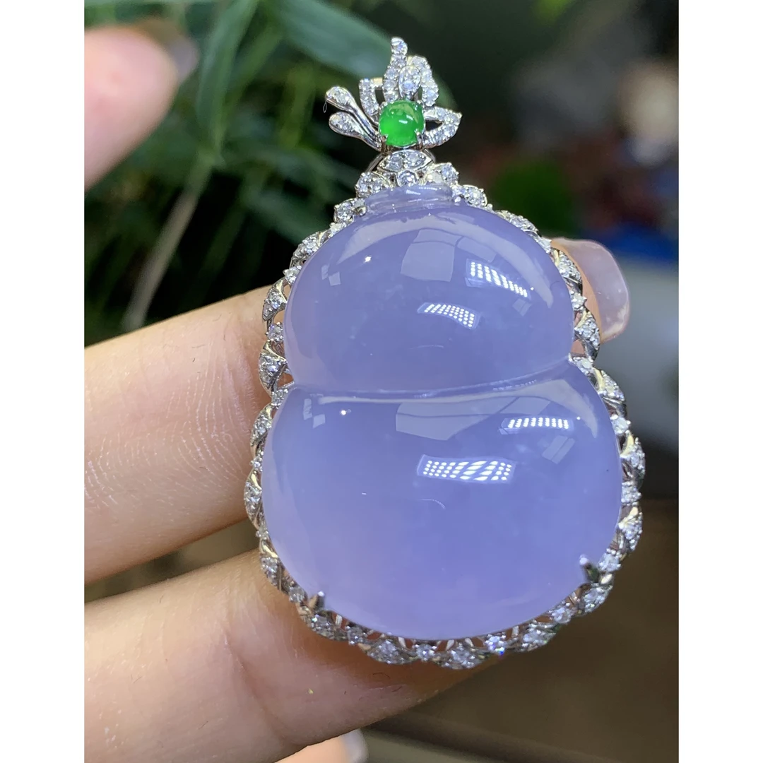 紫罗兰葫芦吊坠 葫芦双喜 天然翡翠A货 尺寸：38*25*10.6mmLXH11.4