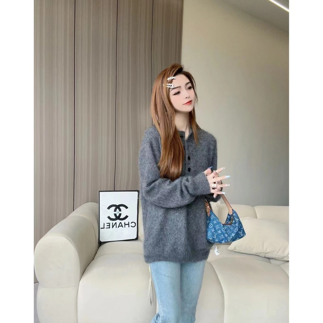 【100山羊绒】241219气质立领羊绒衫半开领拉绒款宽松百搭秋冬新款