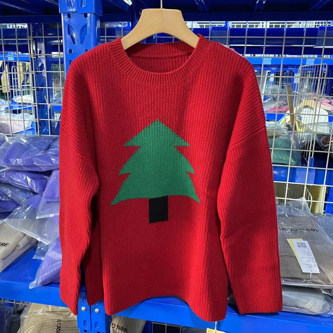 【杰娜洋冬季新款】20212144轻奢设计感圣诞树条纹百搭羊绒上衣