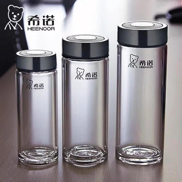 希诺玻璃杯单层加厚带盖办公茶杯男款喝水杯子家用耐高温水杯