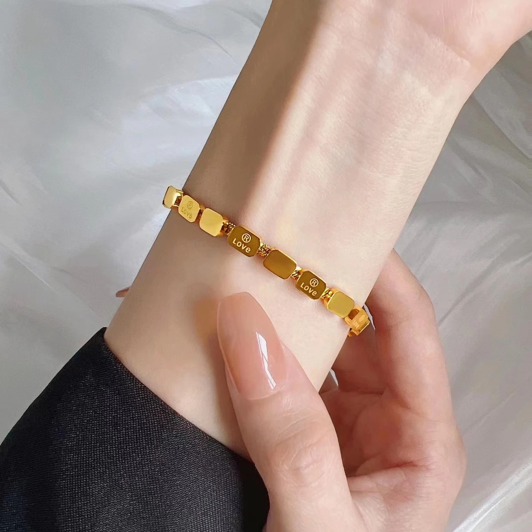 钛钢手链 轻奢时尚百搭小方块手链LOVE方块蛇骨气质简约个性饰品