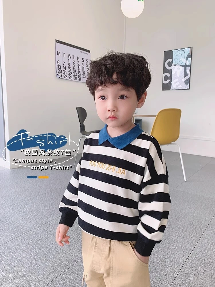 童装男童条纹卫衣Polo衫中小童翻领2023春款儿童宝宝长袖上衣外套