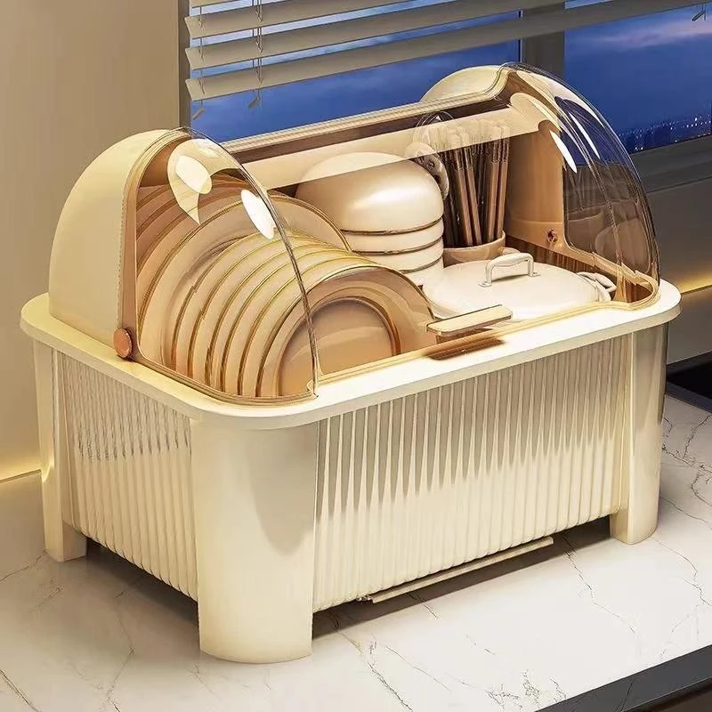 碗筷收纳盒放碗碟收纳架厨房家用多功能带盖沥水置物架碗柜收纳盒