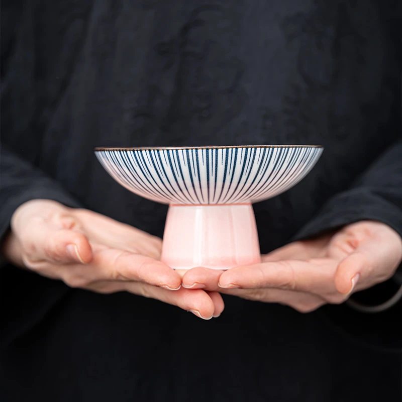 中式陶瓷青花高脚果盘创意茶点盘婚庆坚果糕点水果盘茶室餐厅果盘