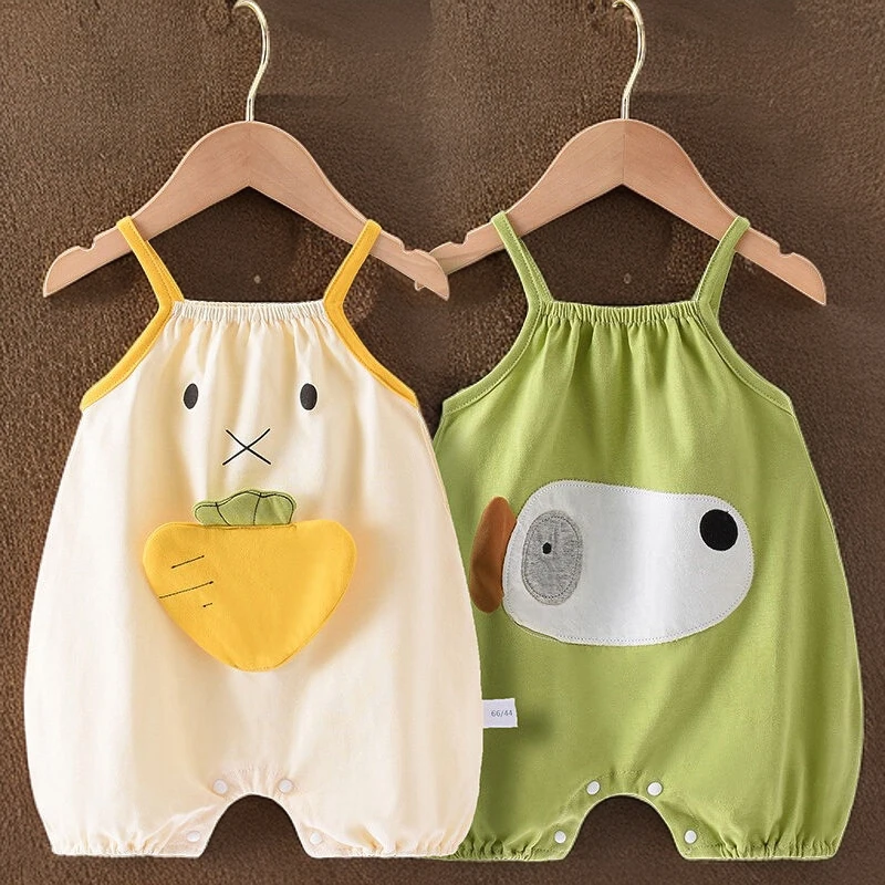 婴儿吊带连体衣夏季薄款宝宝睡衣哈衣爬服新生儿夏天衣服超萌夏装