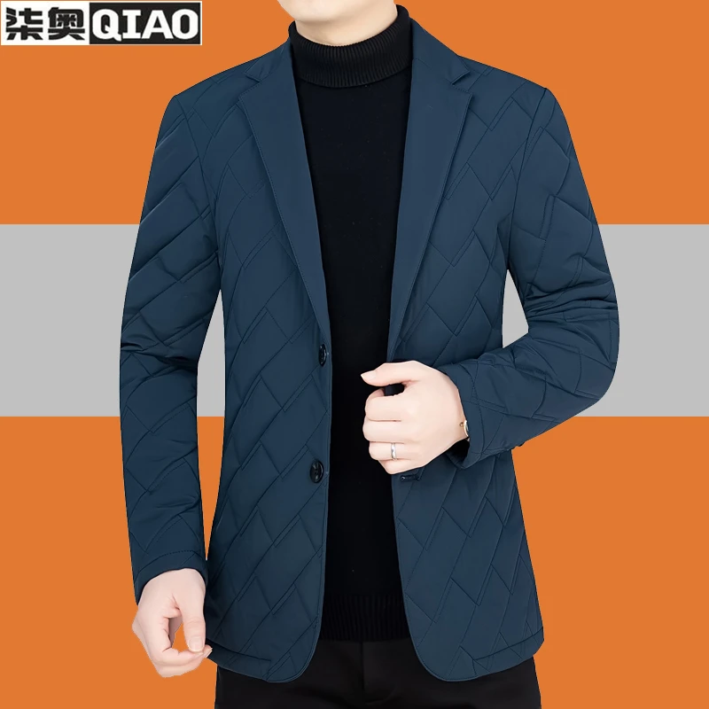 高档男士加棉西服外套休闲上衣加厚西装保暖舒适2023新款秋冬单件
