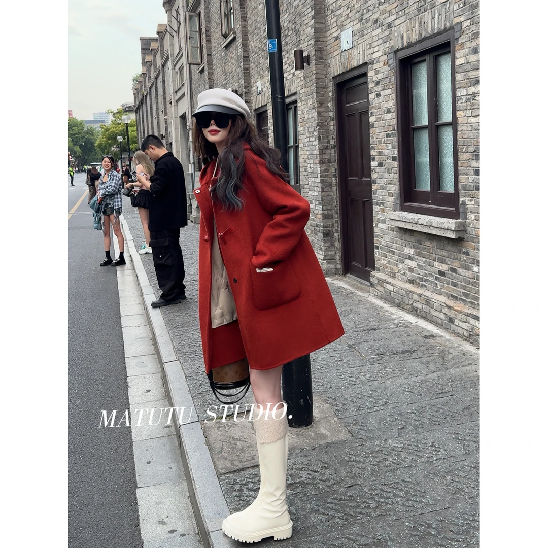 【繁花】可拆卸羽绒服内胆羊毛大衣2025春新款气质显瘦百搭毛呢外套