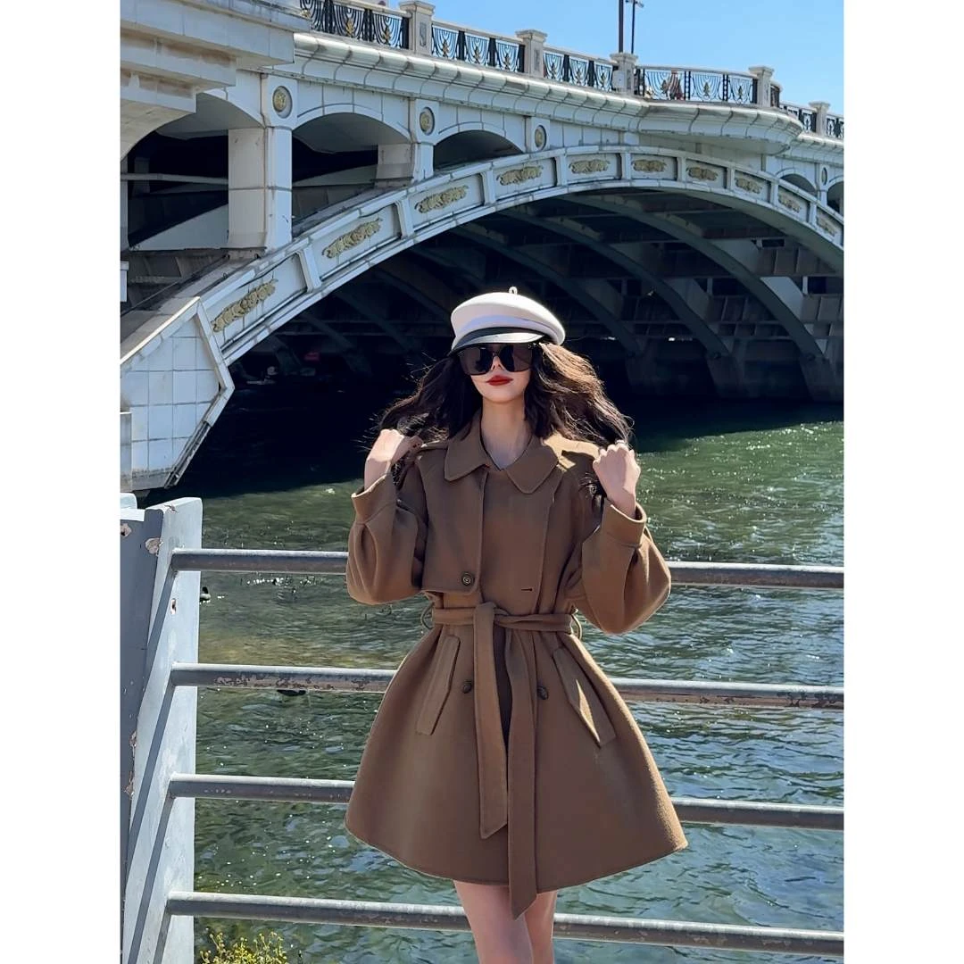 【幂幂私服】2025早春新款时尚气质显瘦双面羊毛大衣女毛呢外套女