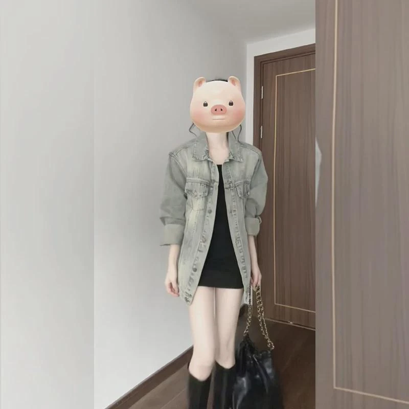 美式复古通勤英伦风牛仔外套2024年秋季休闲显瘦设计感气质上衣女