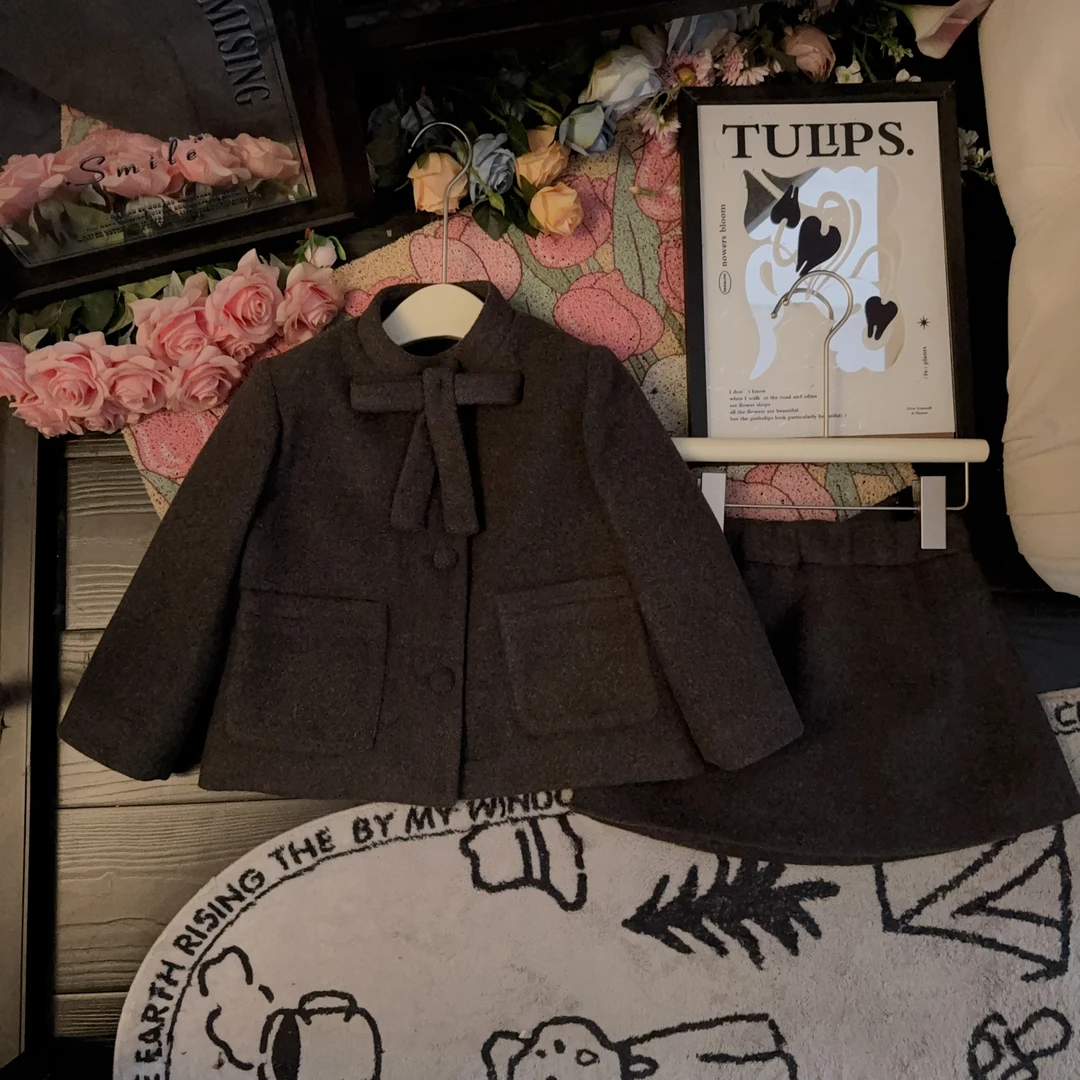 【现货】女童羽绒服内胆富家千金小香风套装蝴蝶结冬季名媛外套短裙