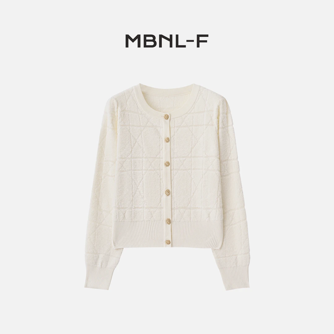 MBNL-F“D+小香” 2024F/W新品 白色小香风圆领开衫 秦磊XM-MY238