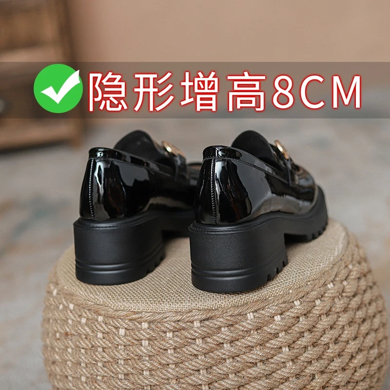 回力瑞真皮乐福鞋女2023春秋新款粗跟小码女单鞋厚底英伦风小皮鞋